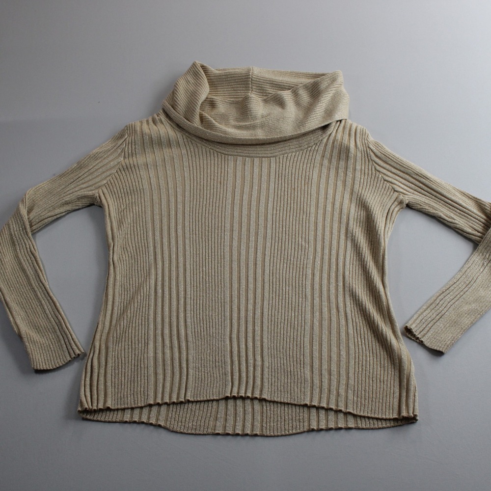Joseph A. Womens XL Gold Metallic Ribbed Cowl Neck Long Sleeve Sweater Pullover